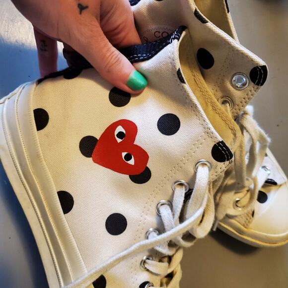 Comme Des Garcons PLAY x Converse Unisex Chuck Taylor High Top Sneakers Polka Do - Picture 12 of 12